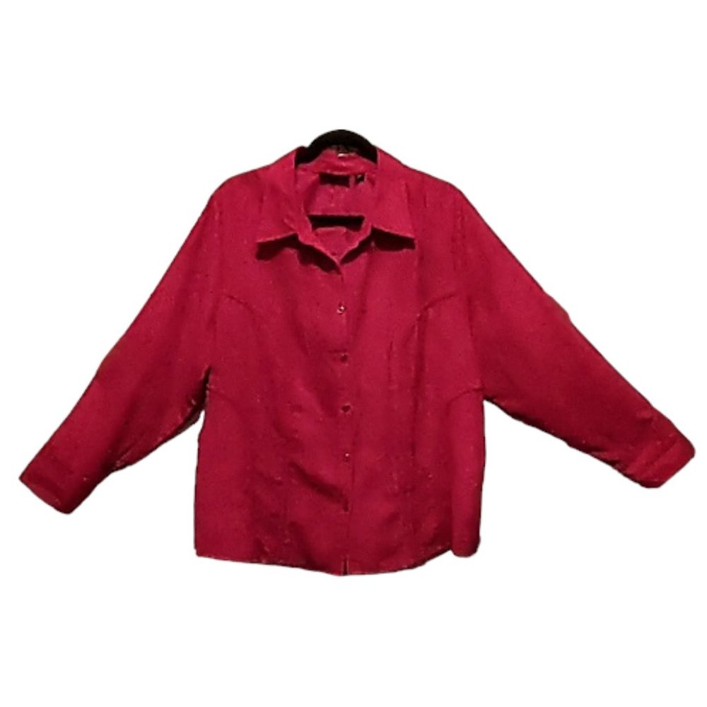 Dark Red Sueded Button Up Shirt Sz 22-24 (3X)